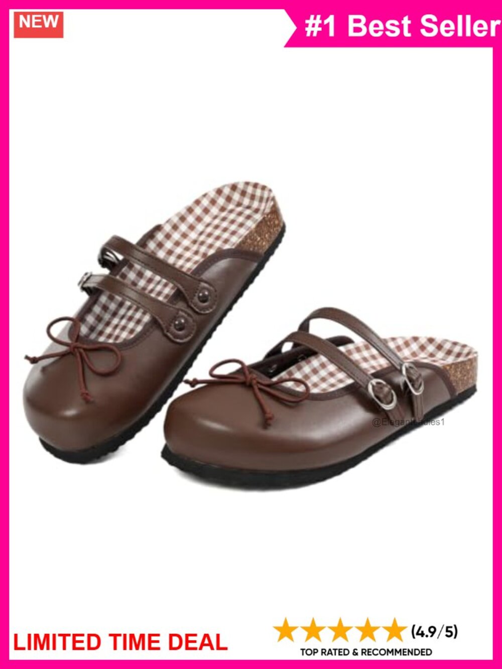Faux Leather Mary Jane Clog Mules Round Toe Ballet Flats Slip On